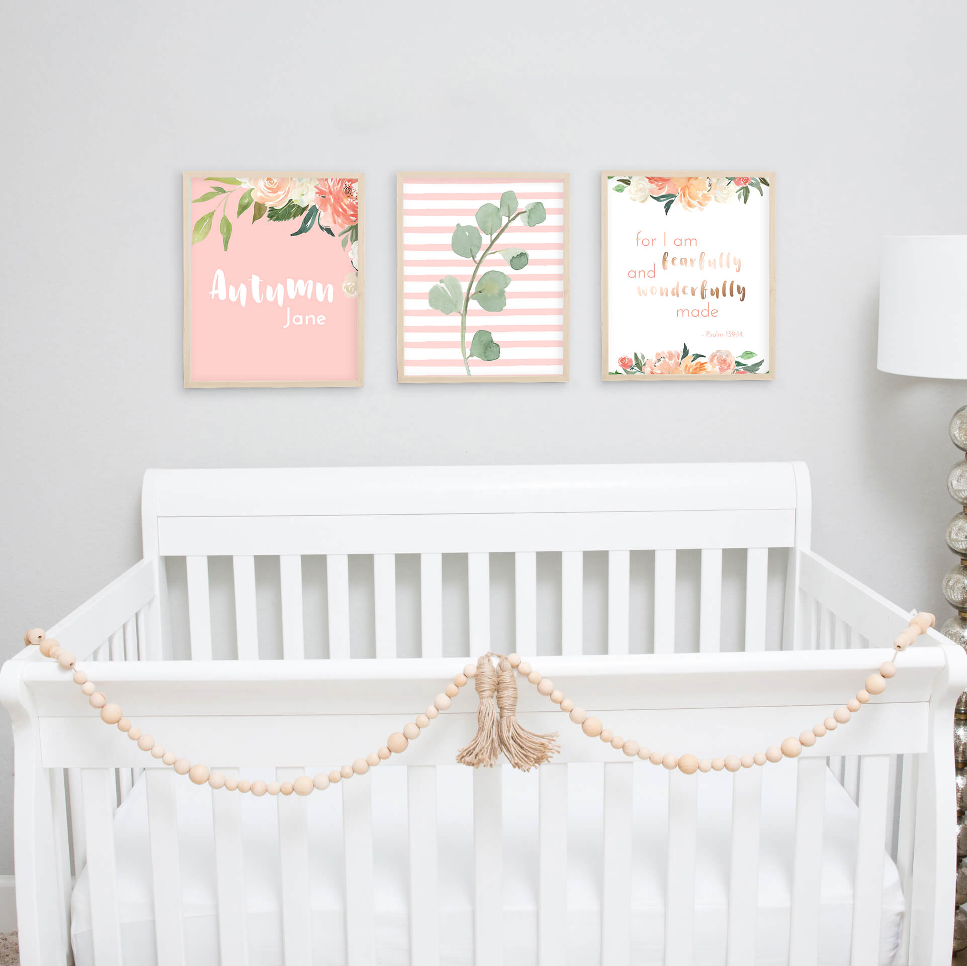 Wall Art Coral Nursery Decor Elephant Baby Girl Floral Nursery