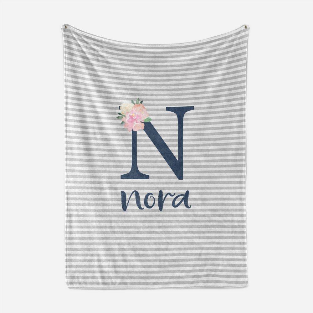 Grey and Navy Blanket Personalized Baby Blankets With Name TheGracefulGoose