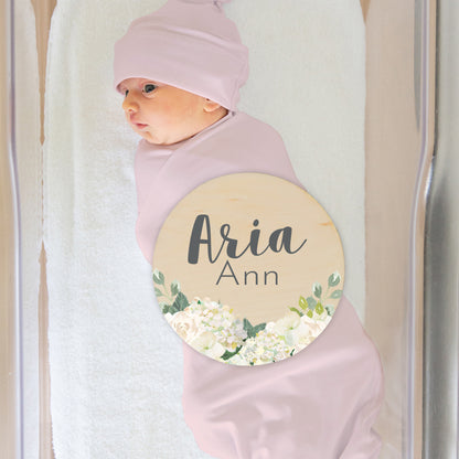 White Floral Wooden Name Sign