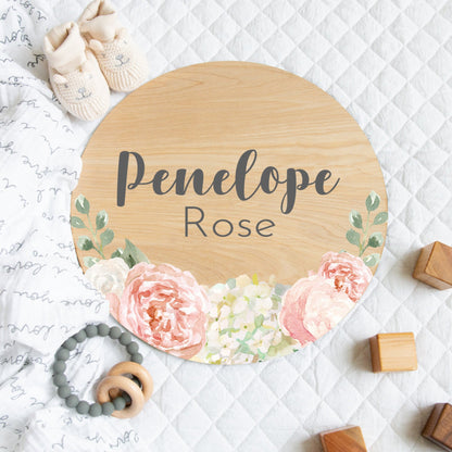 Pink Floral Wooden Name Sign