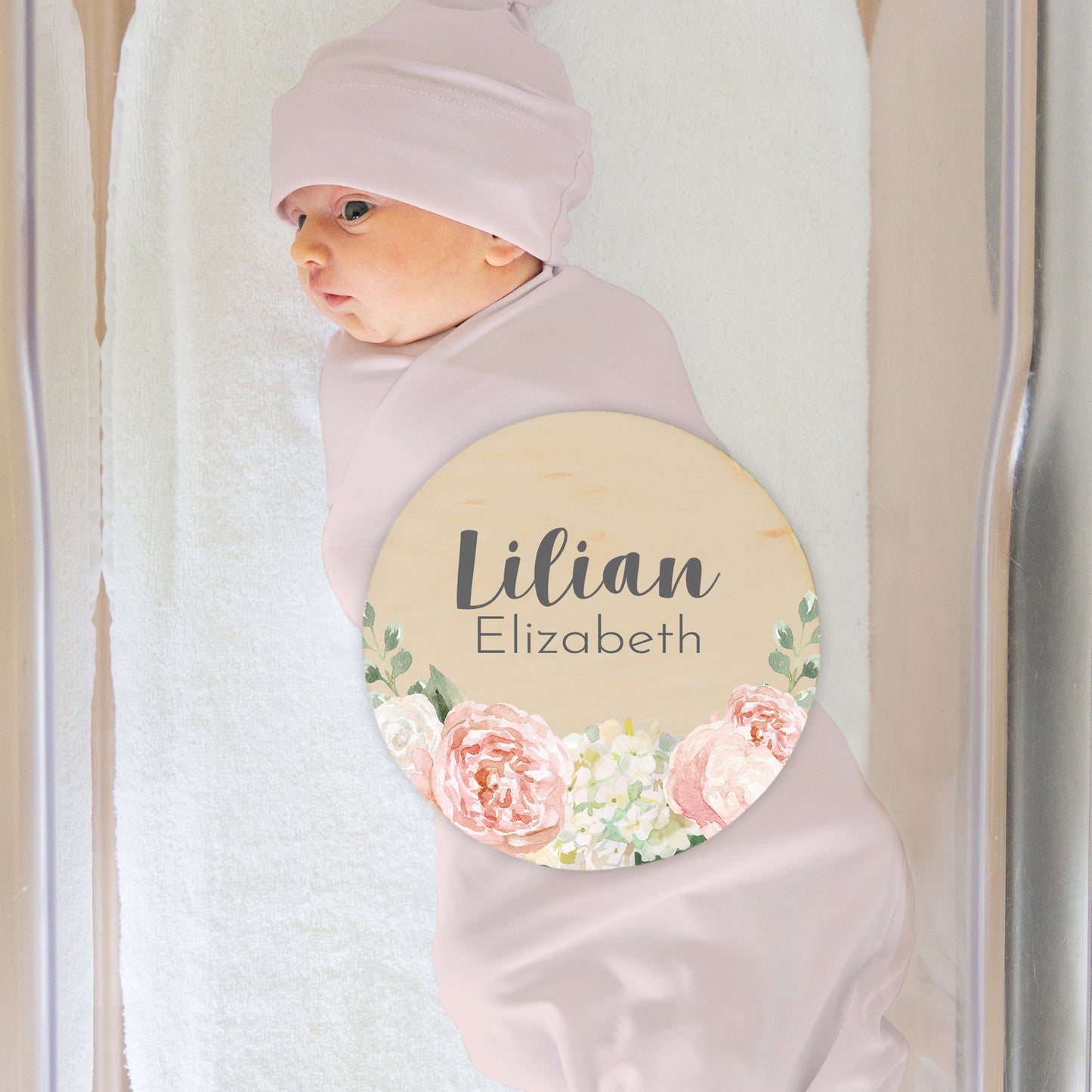 Pink Floral Wooden Name Sign
