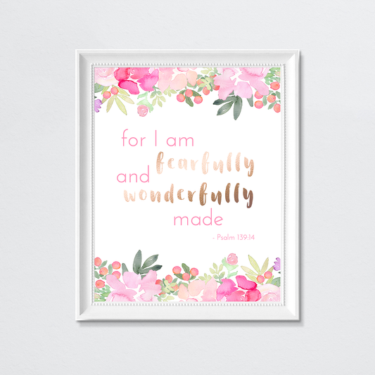 Bright Pink Floral Quote Print - Fearfully Made