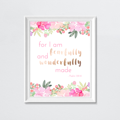 Bright Pink Floral Quote Print - Fearfully Made