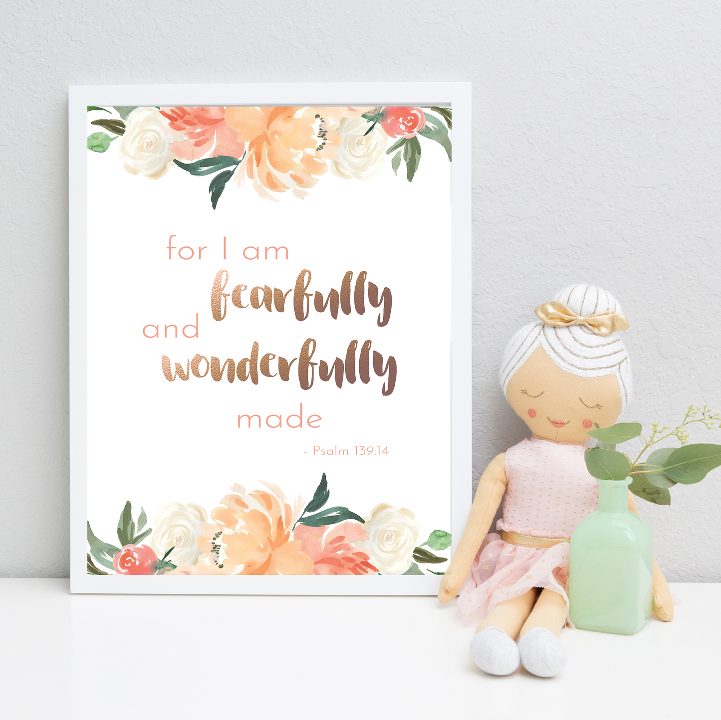 Coral Floral Quote Print - Fearfully Made