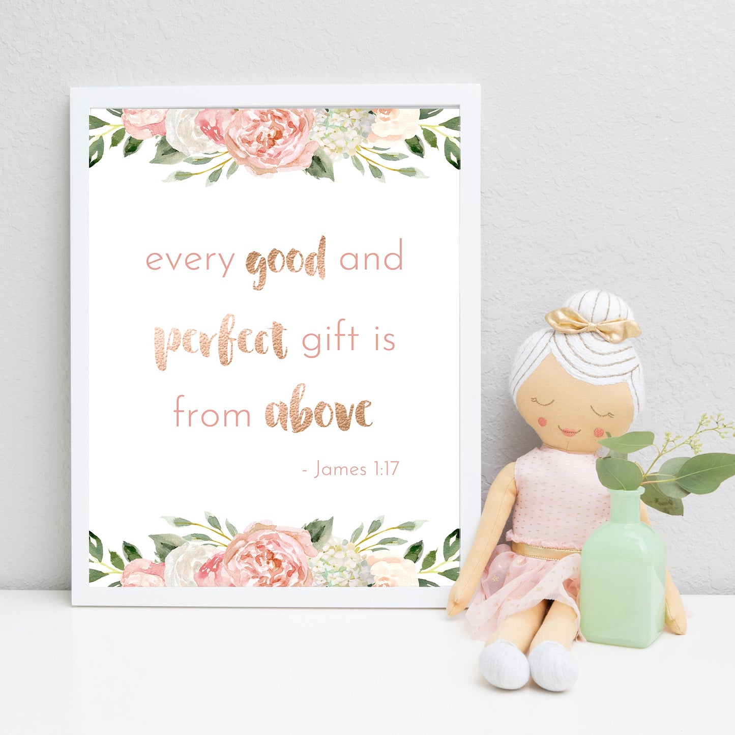 Dark Blush Floral Quote Print - Good and Perfect