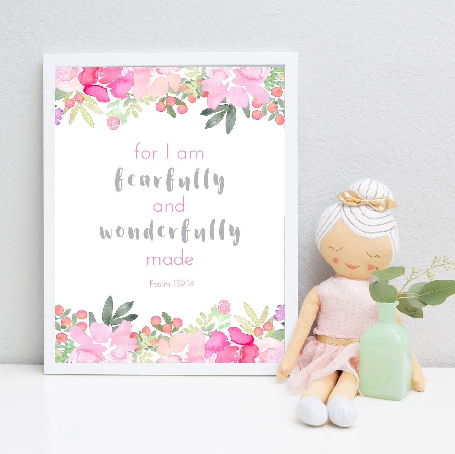 Bright Pink & Grey Floral Quote Print - Fearfully Made
