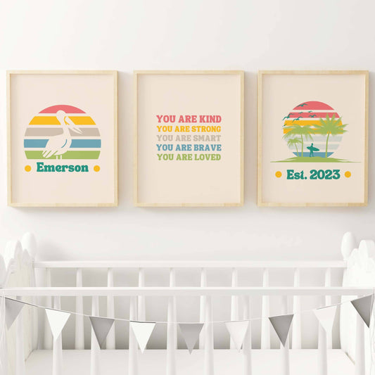 Conjunto de arte de pared de guardería retro de verano