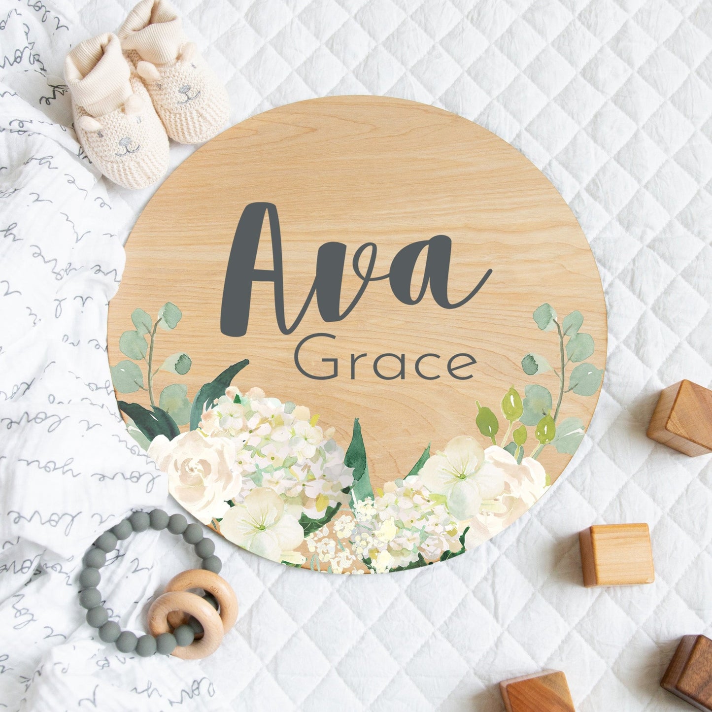 White Floral Wooden Name Sign