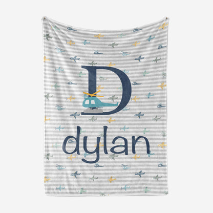 Airplane Print Striped Blanket Baby Blankets TheGracefulGoose