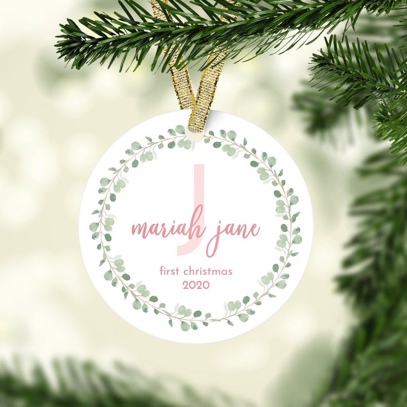Blush and Green First Christmas Ornament Christmas Ornaments TheGracefulGoose