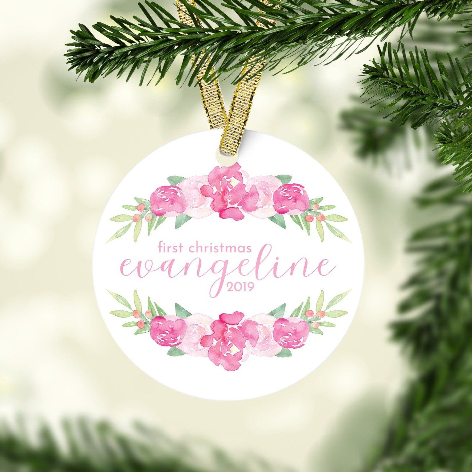 Bright Pink First Christmas Ornament Christmas Ornaments TheGracefulGoose