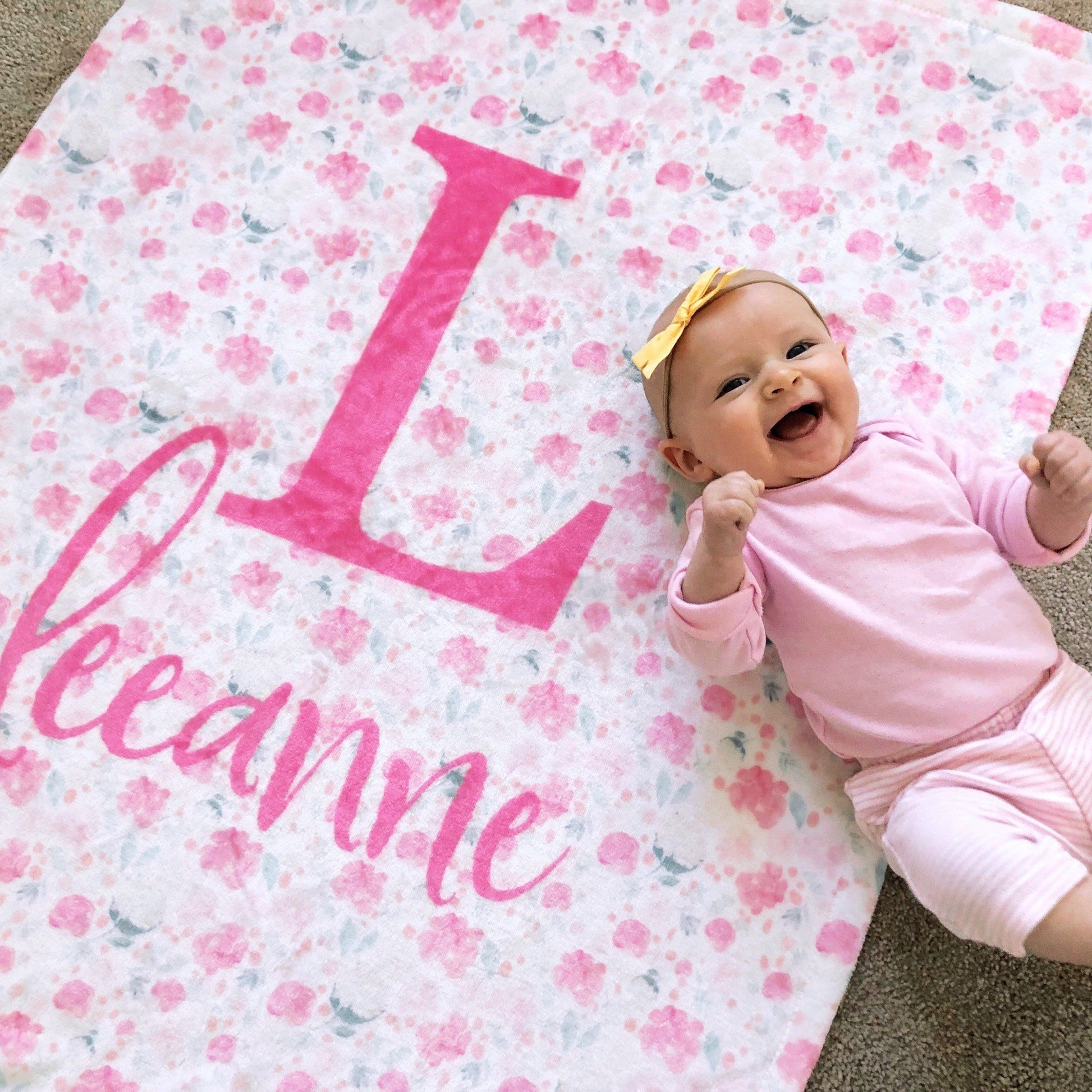 Bright Pink Floral Blanket Baby Blankets TheGracefulGoose