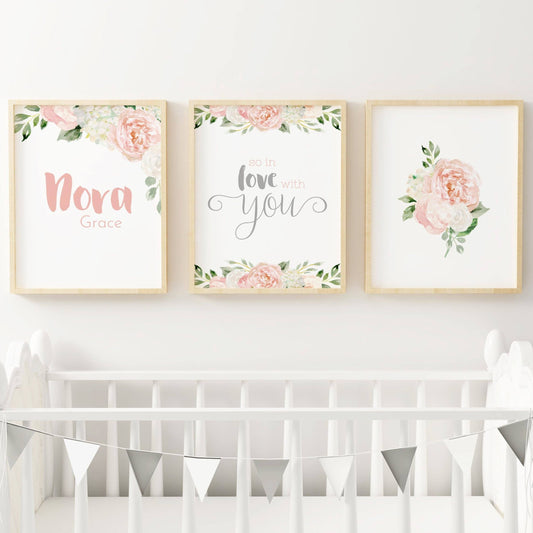 Dark Blush and Grey Nursery Wall Art Set #2