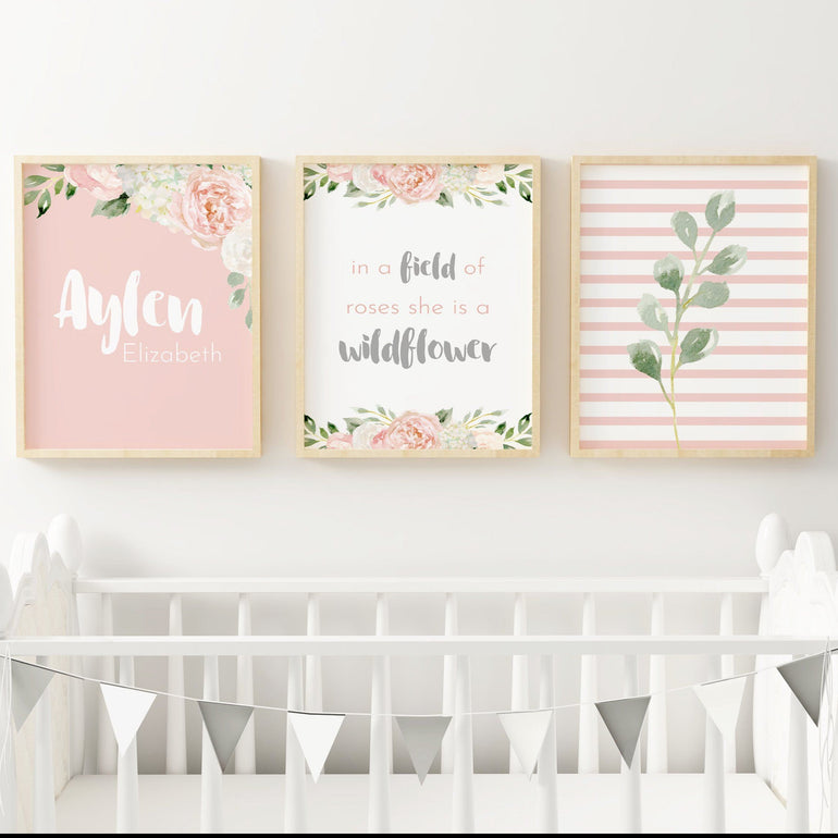 Baby Girl Nursery Wall Decor in Dark Blush