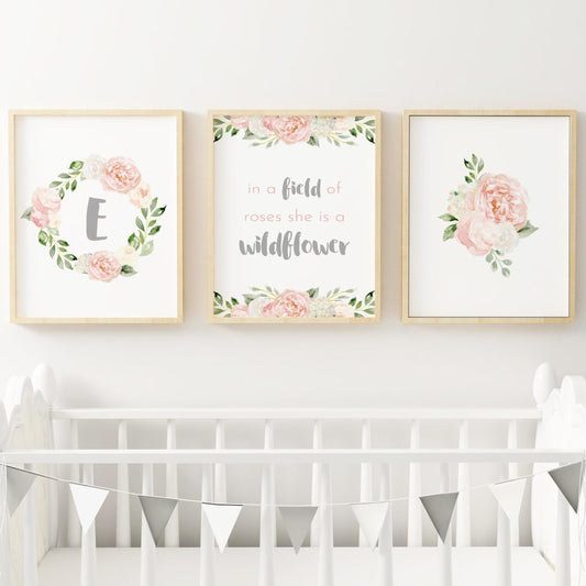 Dark Blush and Grey Nursery Wall Art Set #1