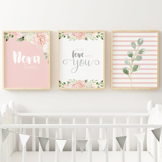 Dark Blush and Grey Nursery Wall Art Set #3