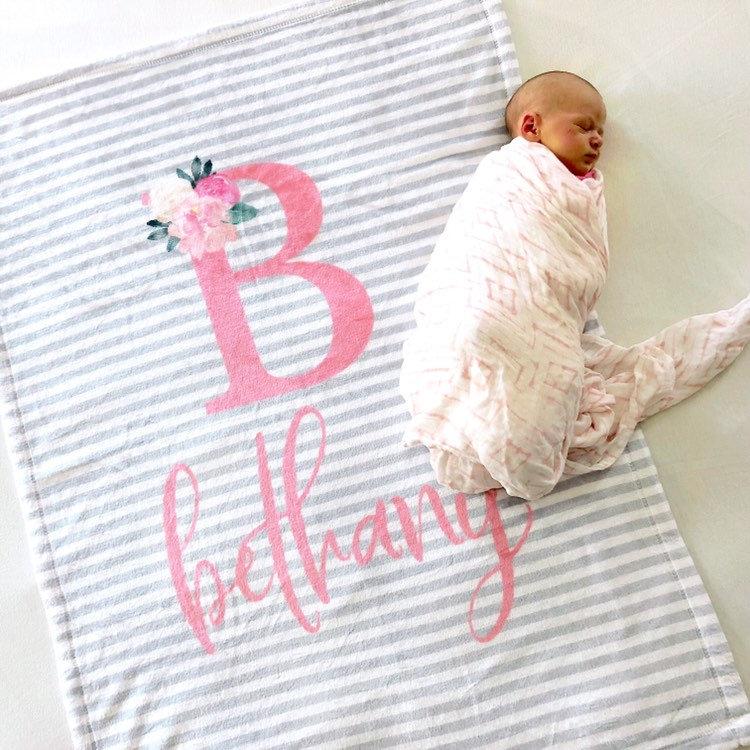 Grey and Pink Blanket Baby Blankets TheGracefulGoose