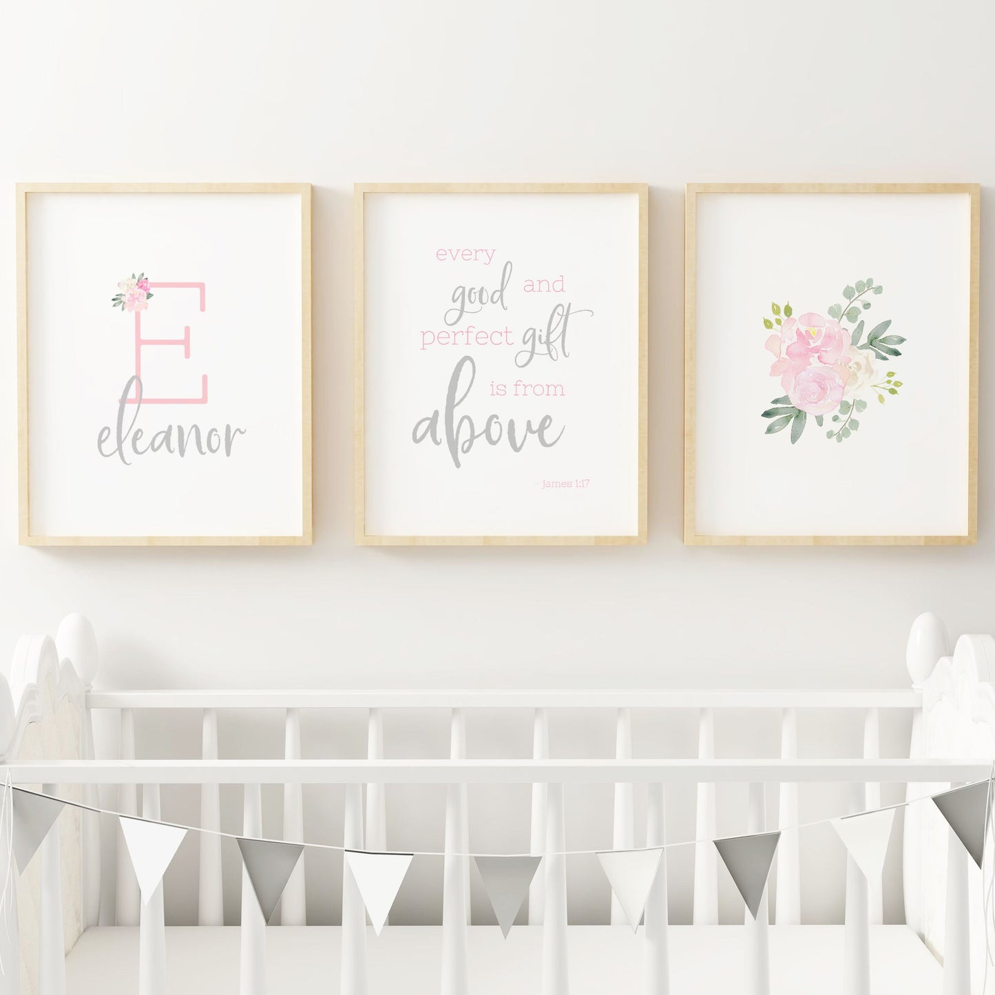 Light Pink and Grey Nursery Wall Art Set #2