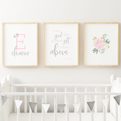 Light Pink and Grey Nursery Wall Art Set #2