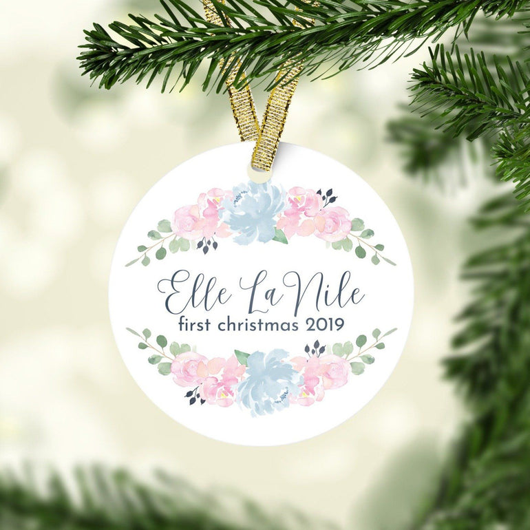 Pink and Navy First Christmas Ornament Christmas Ornaments TheGracefulGoose