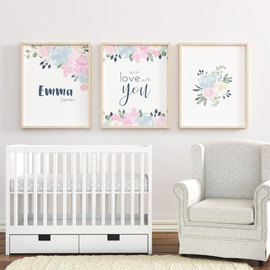 Pink and Navy Nursery Wall Art Set #1