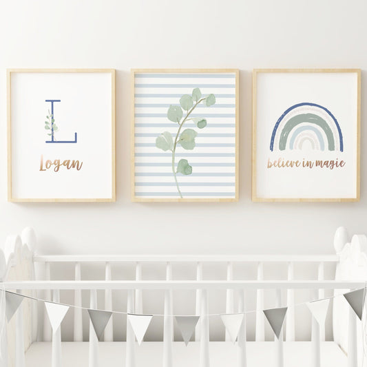 Dusty Blue Rainbow Nursery Wall Art Set