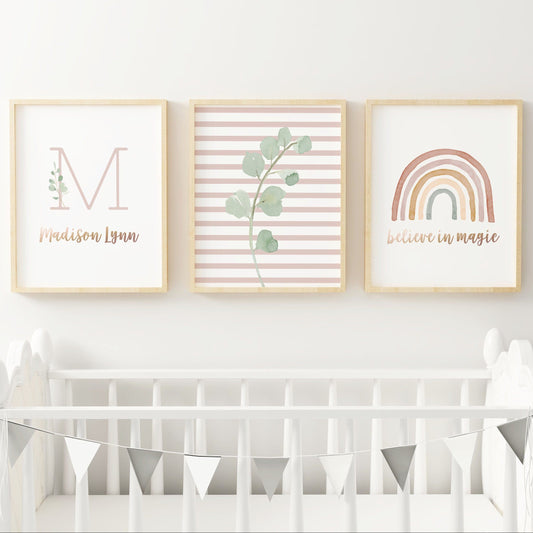 Neutral Brown Rainbow Nursery Wall Art Set