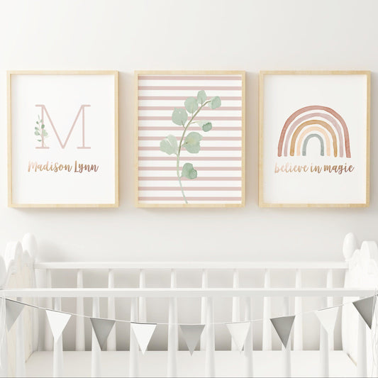 Conjunto de arte de pared para guardería con arcoíris marrón neutro