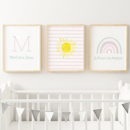 Conjunto de arte de pared de vivero de arcoíris pastel