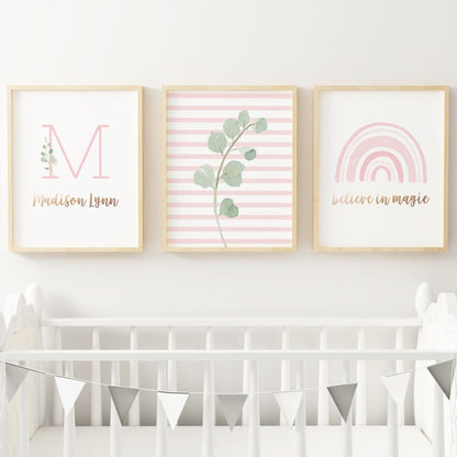 Light Pink Rainbow Nursery Wall Art Set