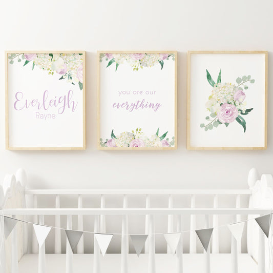 White and Lavender Nursery Wall Art Set